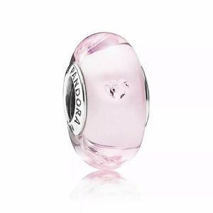 Authentic Pandora Pink Heart Murano Glass silver Bead Charm 791632PCZ